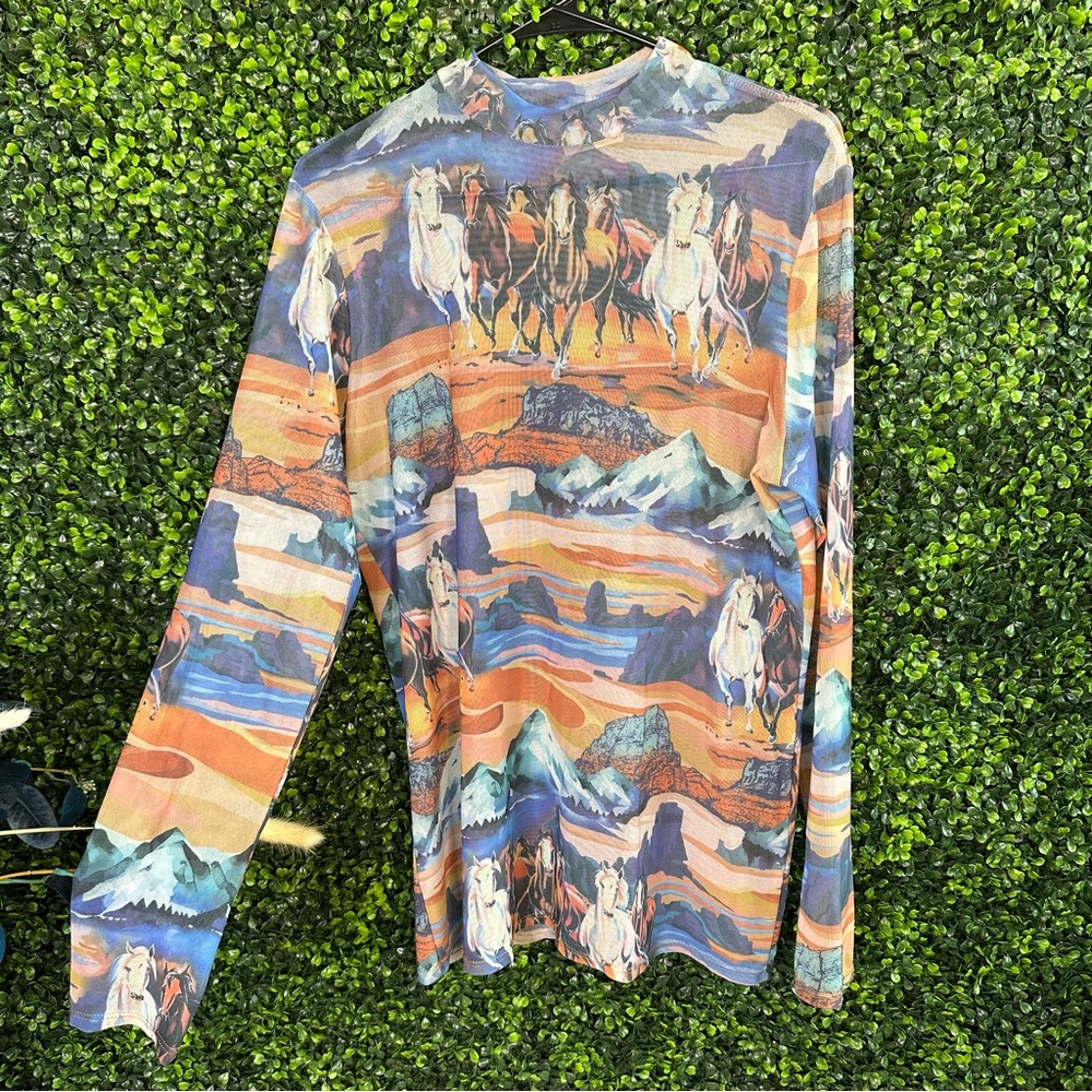 Nwt western‎ horse mesh long sleeve